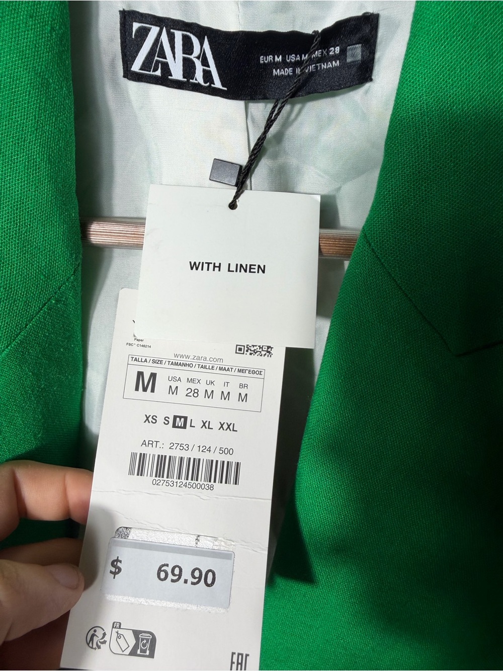 New ZARA Green Women's Oversized Blazer Jacket Linen Blend Size Medium - Picture 3 of 5